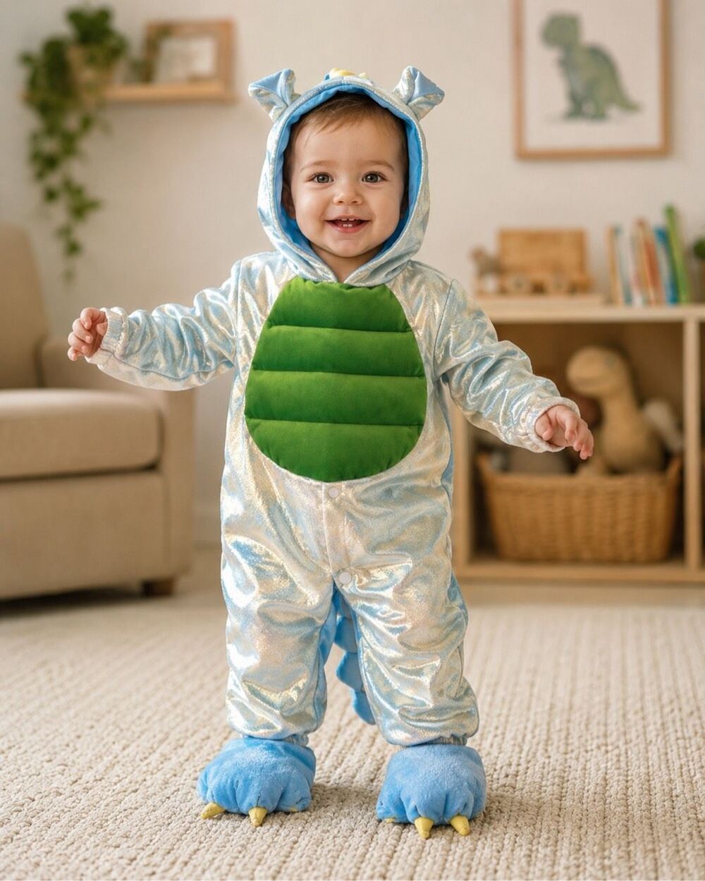 FUN WORLD DINOSAUR DRAGON MULTICOLOR SNAP 1 PIECE HALLOWEEN COSTUME BABY 12m 24m